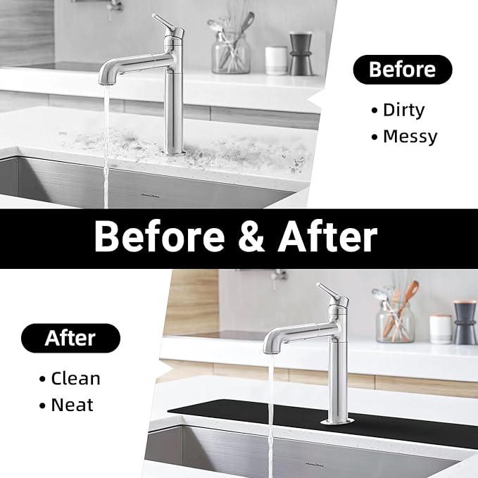 LOPNUR Faucet Mat for Kitchen Sink Protectors, 29 Inch Extra Long Kitchen Sink Splash Guard Behind Faucet, Cuttable Bathroom Water Splash Guard with Super Absorbent Diatomite Fast Drying, Black