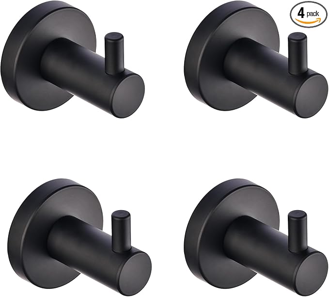 Matte Black Stainless Steel Clothes Hook Suitable for Bathroom Kitchen Bedroom(4 Packs)