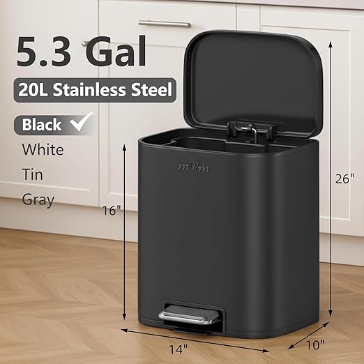 mVm 8 Gallon Trash Can Set, Tall and Small Black Trash Can 13 Gal Set, Smooth Edge Garbage Bin for Home Office (Black)