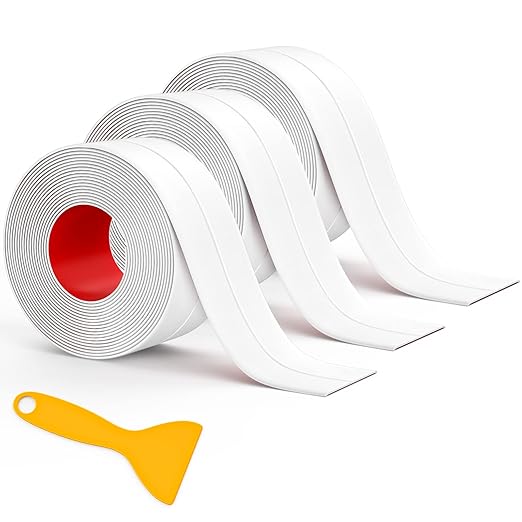 Caulk Tape, 3 Roll Self Adhesive Caulk Strip Waterproof, Caulking Sealant Tape for Kitchen, Countertop, Bathroom, Sink, Shower, Bathtub, Toilet Edge Protector with Sealing Tool (1.5" x 10.5Ft)