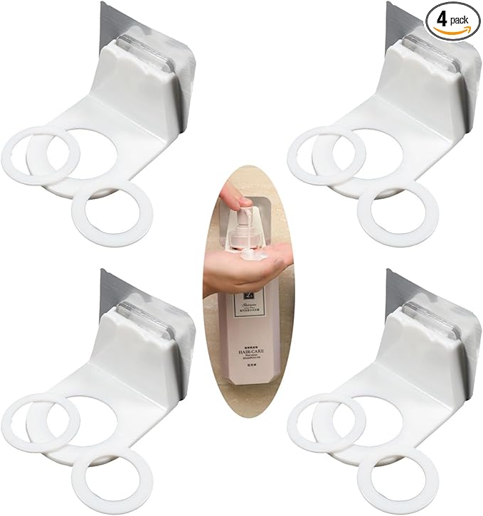 Adhesive Bottle Holder,Self Adhesive Shower Gel Bottle Rack Plastic Sticky Shampoo Bottle Hook Holders Bracket Wall Mounted Hanging Shelf for Bathroom Dispensers