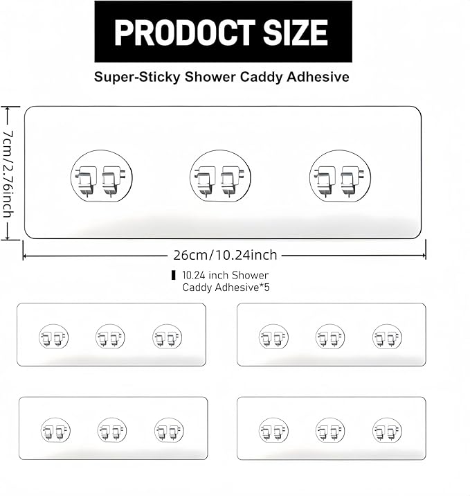 5 Pack Shower Caddy Adhesive Replacement, WaterProof Strong Shower Shelf Adhesive Hooks, No Drilling for Corner Shelf Basket, Bathroom Storage Shelves, Kitchen Racks and Soap Holde