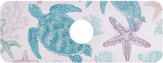 White Turtles Starfish Shell Coral Kitchen Sink Splash Guard Faucet Mat Diatomite Absorbent Pad for Bathroom RV 30x5.4in 2PCS water