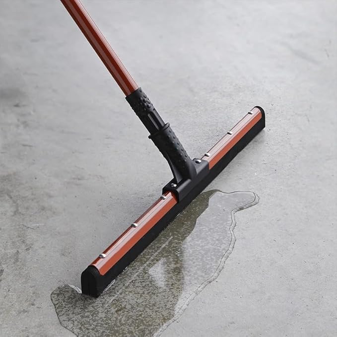 20" Commercial Flex Rubber Floor Squeegee - Heavy-Duty Steel Handle, Red, for Garage/Workshop/Janitorial Use, Professional Cleaning Essential