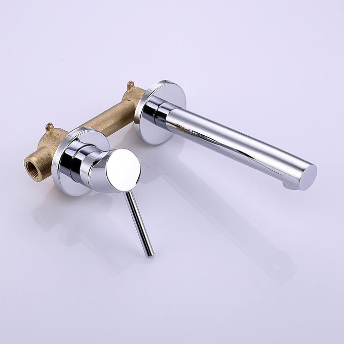 sumerain Single Handle Left-Handed Wall Mount Bathroom Faucet in Chrome