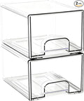 2 Pack Clear Stackable Storage Drawers, Bathroom Organizers and Storage, Makeup Organizer, Acrylic Medicine Cabinet Bins for Vanity, Countertop, Pantry