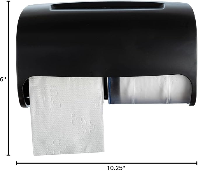 Commercial Toilet Paper Dispenser Wall Mount, Double (2 Roll) Locking Toilet Paper Holder (Black), Compact Two Roll, Side by Side Design Tissue Paper Dispenser (Dispensador de Papel Higienico Doble)