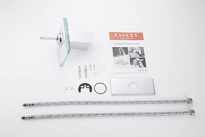 Bathroom Sink Faucet Waterfall Glass Spout Single Handle Chrome Bathroom Faucet One Hole Modern Lavatory Vanity Basin Sink Mixer Tap with Hole Cover Plate Deck Mount