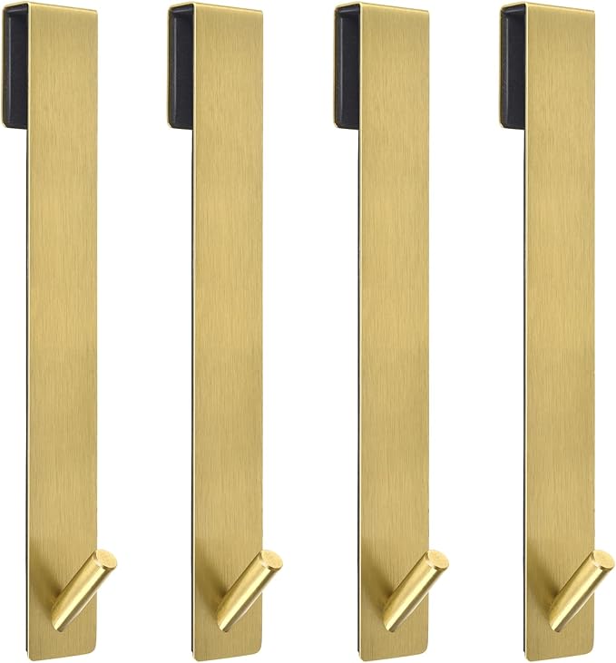 10 Inch Extended Over Door Hooks, Stainless Steel Towel Hooks, Heavy Duty Rack Hooks for Robe, Towel - 4 Pack - Gold