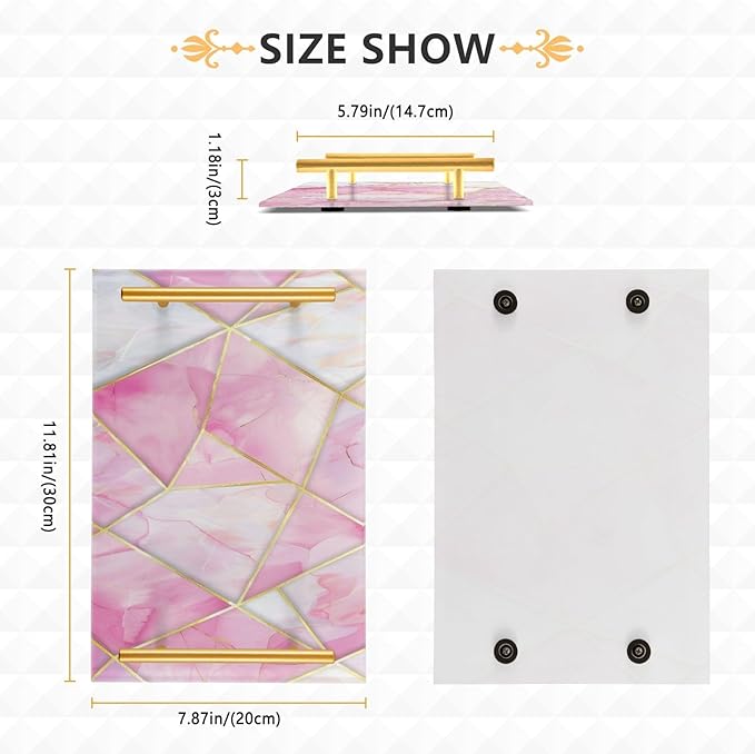 Pink Marble Vanity Tray Acrylic Bathroom Countertop Tray Marbling Decorative for Kitchen Desk Organizer Makeup Storage Tray