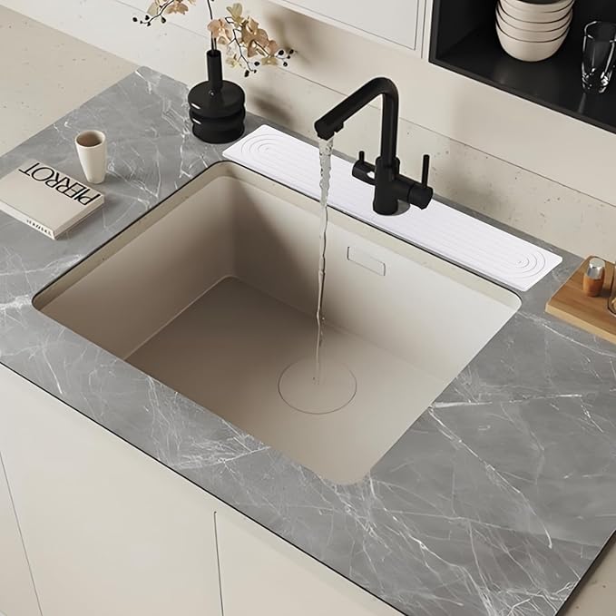 23.6 Inch White Diatomite Faucet Mat, Super Absorbent Stone Tray Fast-Drying Sink Mat, Quick Dry Kitchen Splash Guard for Kitchen Sink/Bathroom Counter