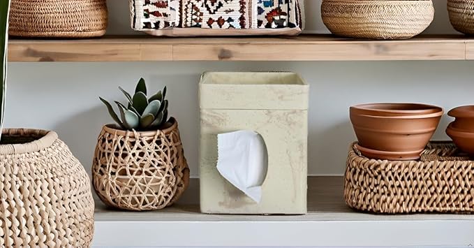 Hymmah Square Tissue Box Cover/Holder with Tray,Unique Cube Design Tissue Dispenser Decor for Vanity Counter Tops Also Great for Bedroom and Living Room
