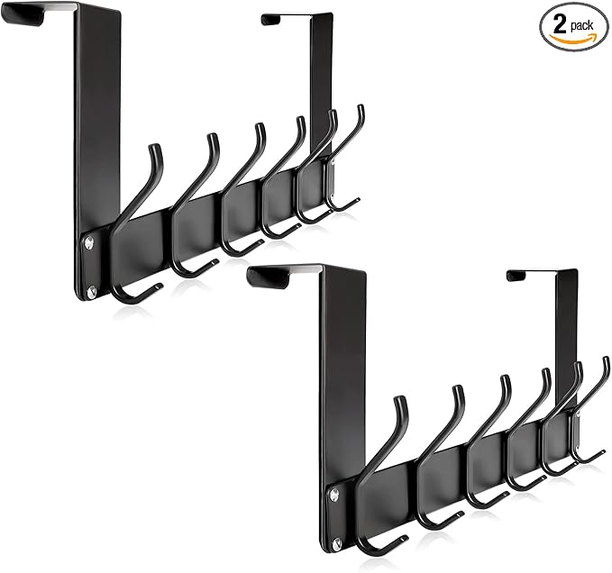 2Pack Foldable Over The Door Hanger, No Assembly Required Door Hanger Hook, Sturdy Over The Door Coat Rack, Over The Door Hooks for Hanging Clothes, Towels, Hats, Matte Black