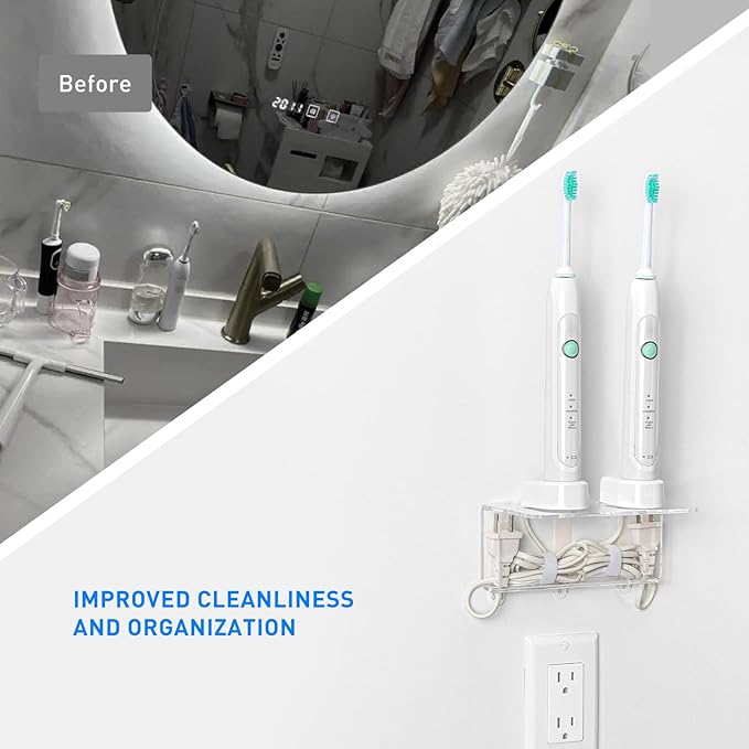 OAPRIRE Electric Toothbrush Holder for Bathroom, Acrylic Electric Toothbrush Holder Wall Mounted Come with Cable Organizer, Saving Space and Convenient Charging - Clear