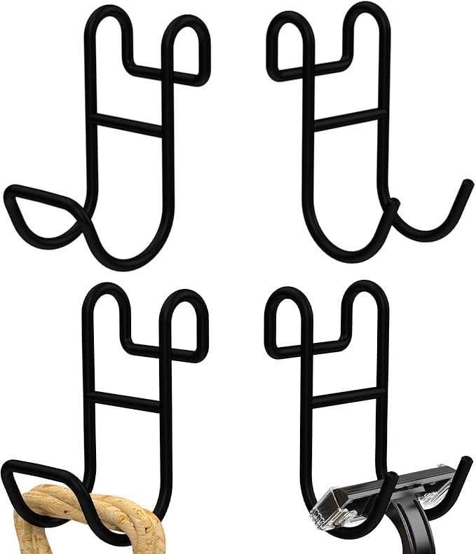 Shower Caddy Hook for Helmet, Fence, Wire Shelves - Heavy Duty Rustproof Utility Hooks for Hanging Wires - 4 Pack Black
