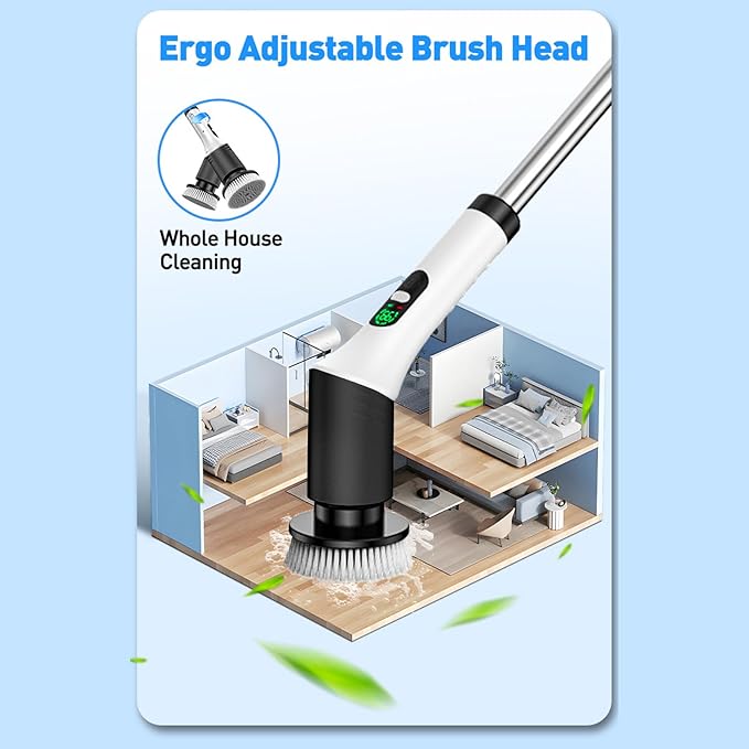 Electric Cleaning Brush Kit Multifunctional Cordless Scrubber Digital Display for Kitchen Bathroom