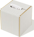 Tissue Box Cover,White Square Leather Tissue Box Holders with Gold-Tone Edging Decoration, Tissue Vessel for Bathroom Toilet Bedroom Living Room Table Desk Office,Modern Home Decor