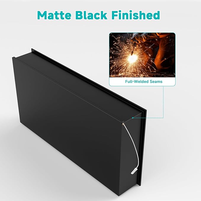 Stainless Steel 12"x24" LED Lights Shower Niche - No Tile Needed Recessed Wall Niche Waterproof for Walk in Shower Bathroom Storage, Matte Black