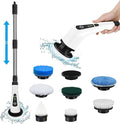KOCASO Electric Spin Scrubber with 8 Replaceable Brush Heads Cordless Telescopic Electric Cleaning Brush Powerful 2 Speed Adjustable Extension for Bathroom,Kitchen, Floor,Tile, Car, White