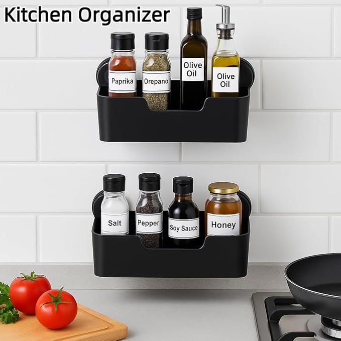 Shower Caddy, Bathroom Organizers and Storage, 6 Pack Adhesive Organizers and Storage with No Drilling Hanging Shower Shelf, Removable Plastic Bathroom Accessories, Black