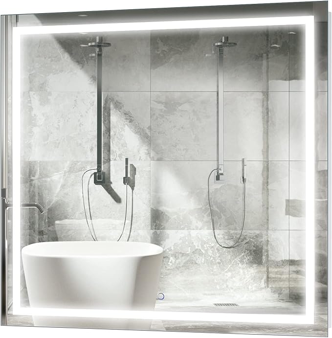 Krugg | 42 Inch X 42 Inch LED Bathroom Mirror | Lighted Vanity Mirror Includes Dimmer & Defogger | Wall Mount Vertical or Horizontal Installation