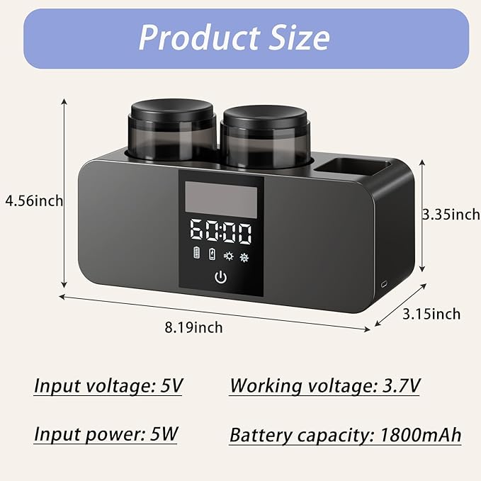 Toothbrush Holders for Bathrooms,LED Smart Screen Bathroom Accessories,Cleaning and Air Drying and Timer Function,Solar Rechargeable Cordless 2 Cups Electric Toothbrush Holder (Grey)