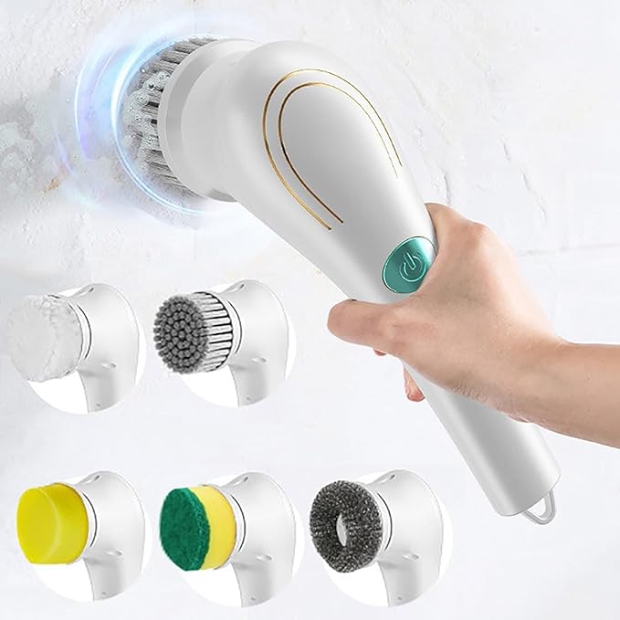 Electric Spin Scrubber, Electric Spin Cleaning Brush with 5 Brush Heads - USB Rechargeable Cordless Cleaning Tools - Electric Spin Cleaning Brush Suitable for Bathroom Wall Tiles Floor Bathtub Kitchen
