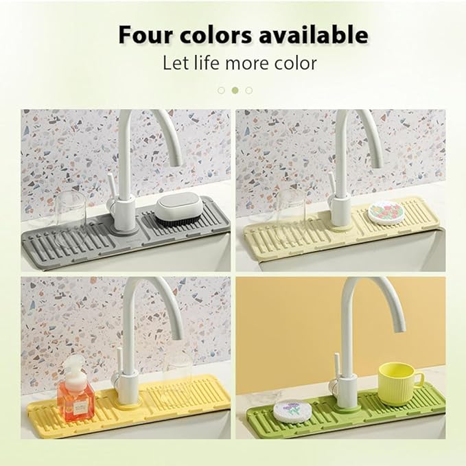 Faucet Mat for Kitchen Sink - 2024 Premium Upgrade: Enhanced Silicone Splash Guard with Rapid Drying & Dish Soap Sponge Holder, Perfect for Stone Sinks in Kitchen & Bathroom (Pale Yellow, 1 PCS)