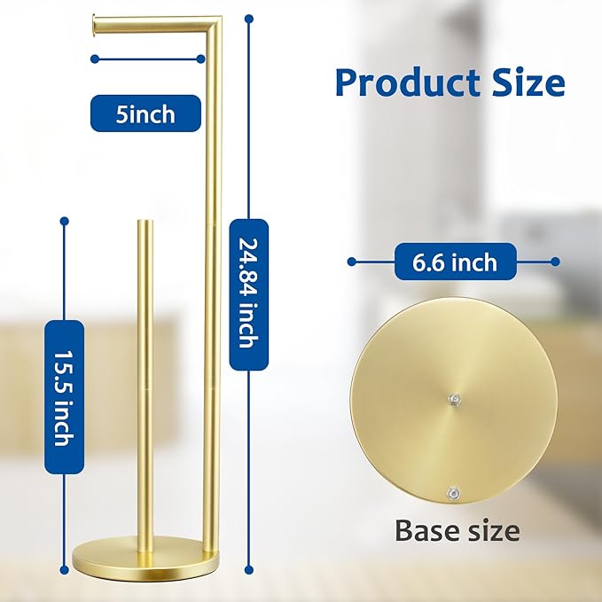 Toilet Paper Holder Stand,Toilet Paper Holder Free Standing,Toilet Paper Roll Holder for 4 Rolls,Gold Bathroom Toilet Paper with Storage…