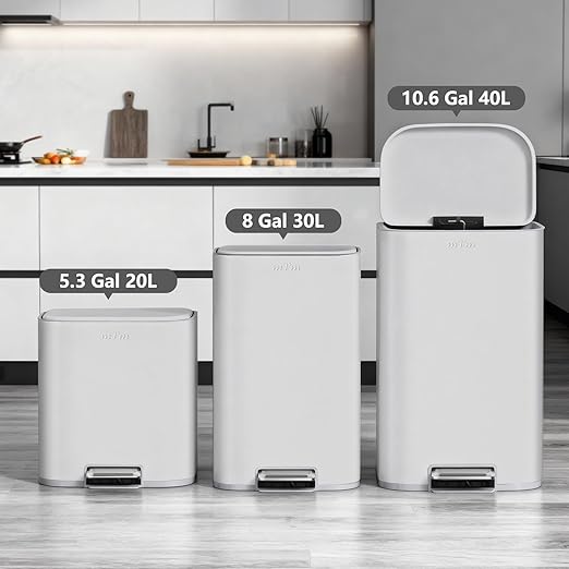 mVm Kitchen Trash Can, 5.3 Gal Small Trash Can with Lid, Smooth Edge Step Garbage Bin for Home Kitchen Office, Farmhouse Decor (Cement)