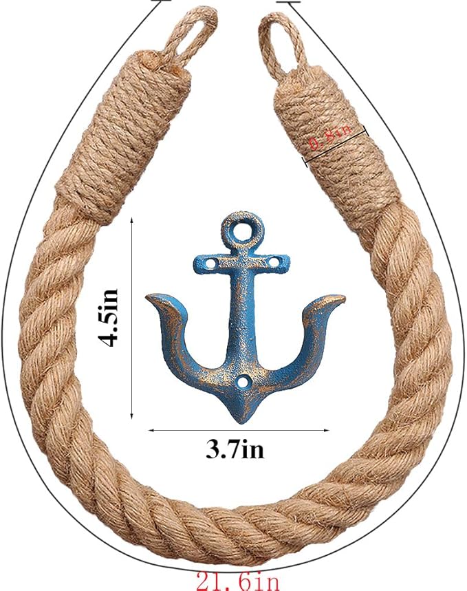 2 Pcs Nautical Toilet Paper Holder Rustic-Industrial Wall-Mounted Nautical Toilet Paper Towel Ring with Metal Hook for Bathroom Decor(Blue+Blue)