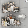 3 Pack Adhesive Corner Shower Caddy Shelf Organizer Rack, No Drilling Stainless Steel Shower Storage Rack with Hooks for Bathroom Storage & Home Decor