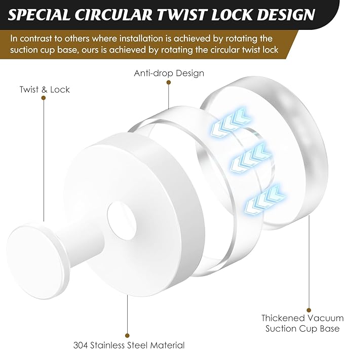 Suction Cup Hooks for Shower,Removable Shower Towel Suction Hooks for Bathroom Wall,Kitchen,Glass,Mirror,Tile to Hang Robes,Loofah-White(4-Pack)