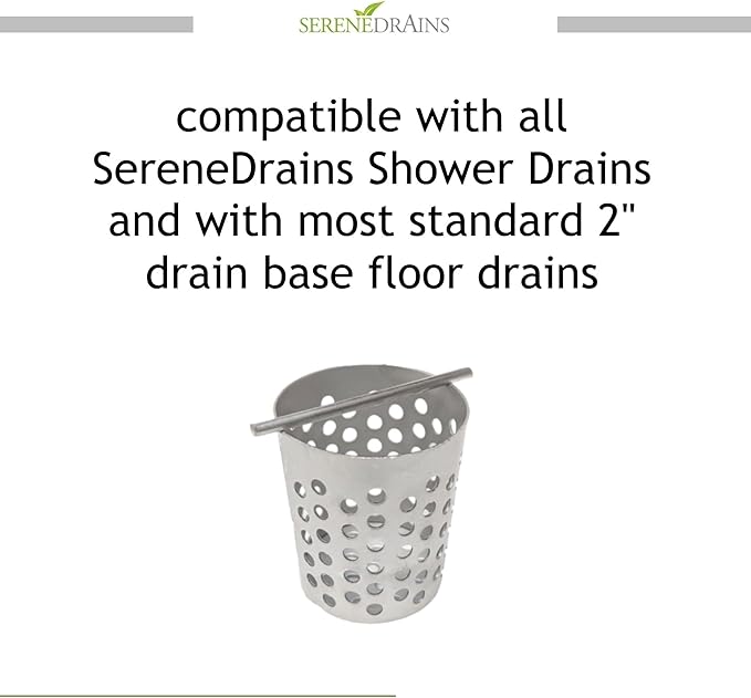 SereneDrains 304 Stainless Steel Hair Trap for Shower Drain Hair Catcher for Linear and Square 2 inch Bathroom Strainer Filter Remover Trapper Basket Floor Standing Catch (Brushed Nickel)