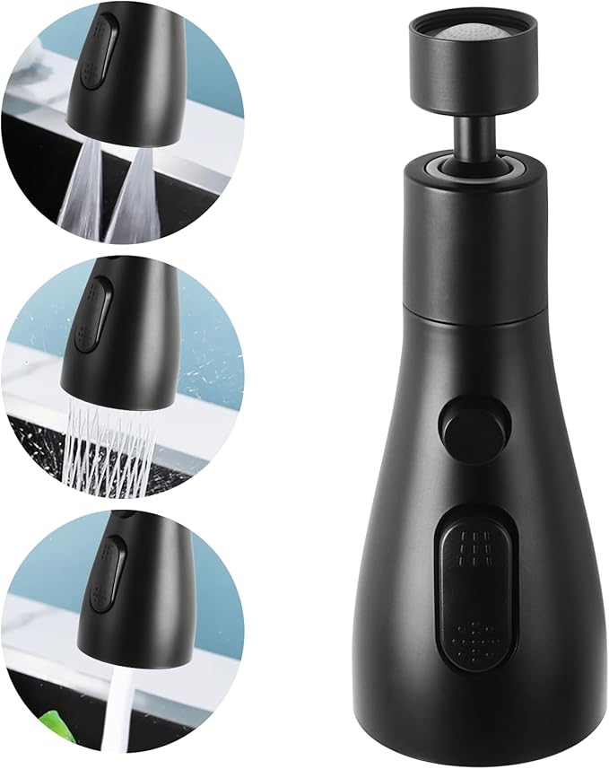3 Function Sink Faucet Extender, Kitchen Faucet Sprayer Head Replacement, Kitchen Swivel Spray Spout Part Connector,Faucet Sprayer Nozzle, Rotating Robotic Arm Faucet Extension- Black