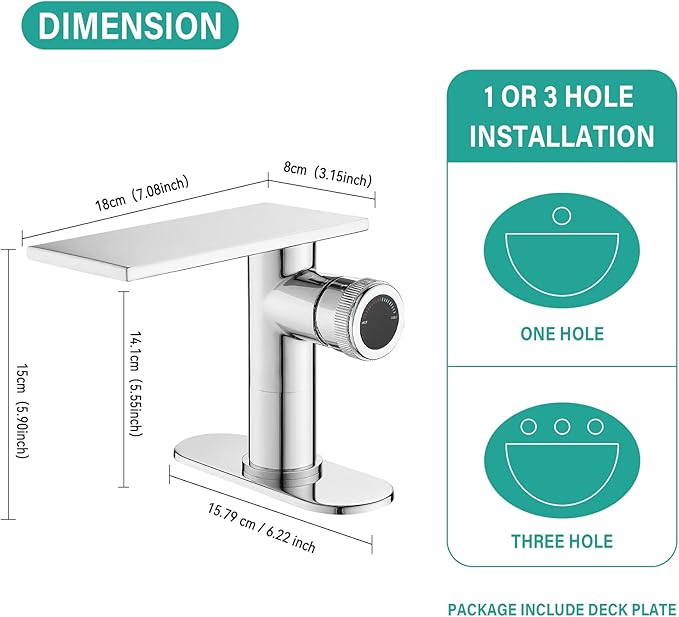 becola Modern Chrome Bathroom Faucet， Waterfall Faucet for Bathroom Sink， Single Hole Bathroom Sink Faucet Cold and Hot Basin Mixer Tap， Single Handle Bathroom Faucet with Adjust Knobs and Deck Plate