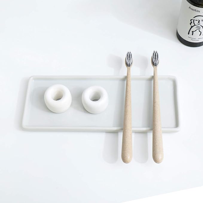 AirMoon Mini Ceramic Toothbrush Holder for Bathroom - White Small Countertop Organizer, Easy Clean Toothbrush Stand, Suit for Electric Toothbrush Head, Pens & Coffee Spoon, Pack of 2