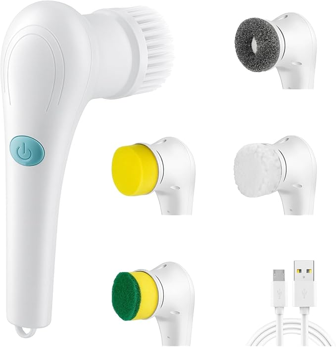5-Head Electric Spin Scrubber, Portable Cordless Cleaning Brush, for Kitchen, Bathroom, Tile, Grout, and Shower