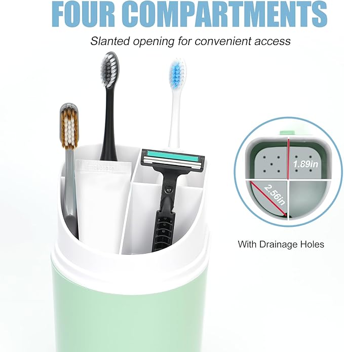 Tall Electric Toothbrush Holder with Cover, 10.6" Dust Proof Bathroom Caddy Fits Adults Electric Toothbrushes, Toothpaste, Wall Mount or Countertop Organizer with Removable Dividers, 4 Slots (Green)