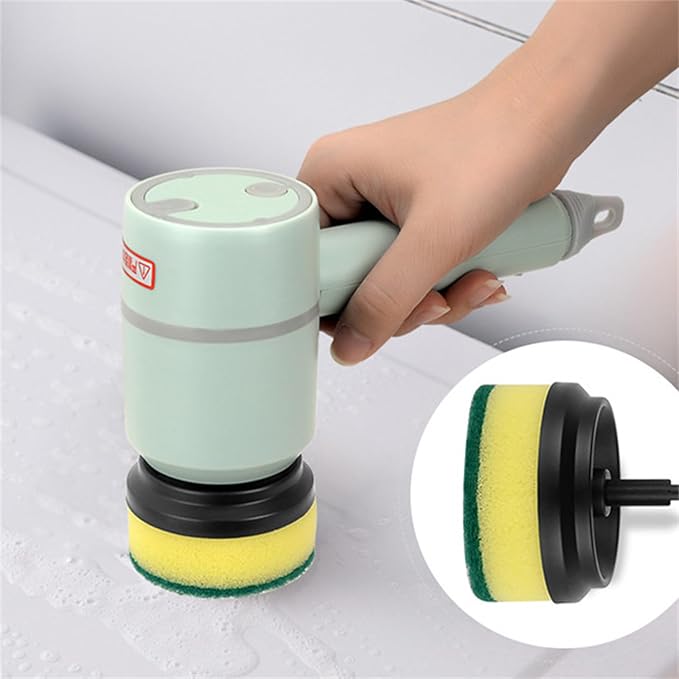 ASkinds Electric Spin Scrubber, 360 Rotating Cordless and Handheld Bathroom Scrubber with 6 Replaceable Cleaning Brush Heads for Cleaning Kitchen, Tile, Tub Floor, Sink, Window and Stove(Green)