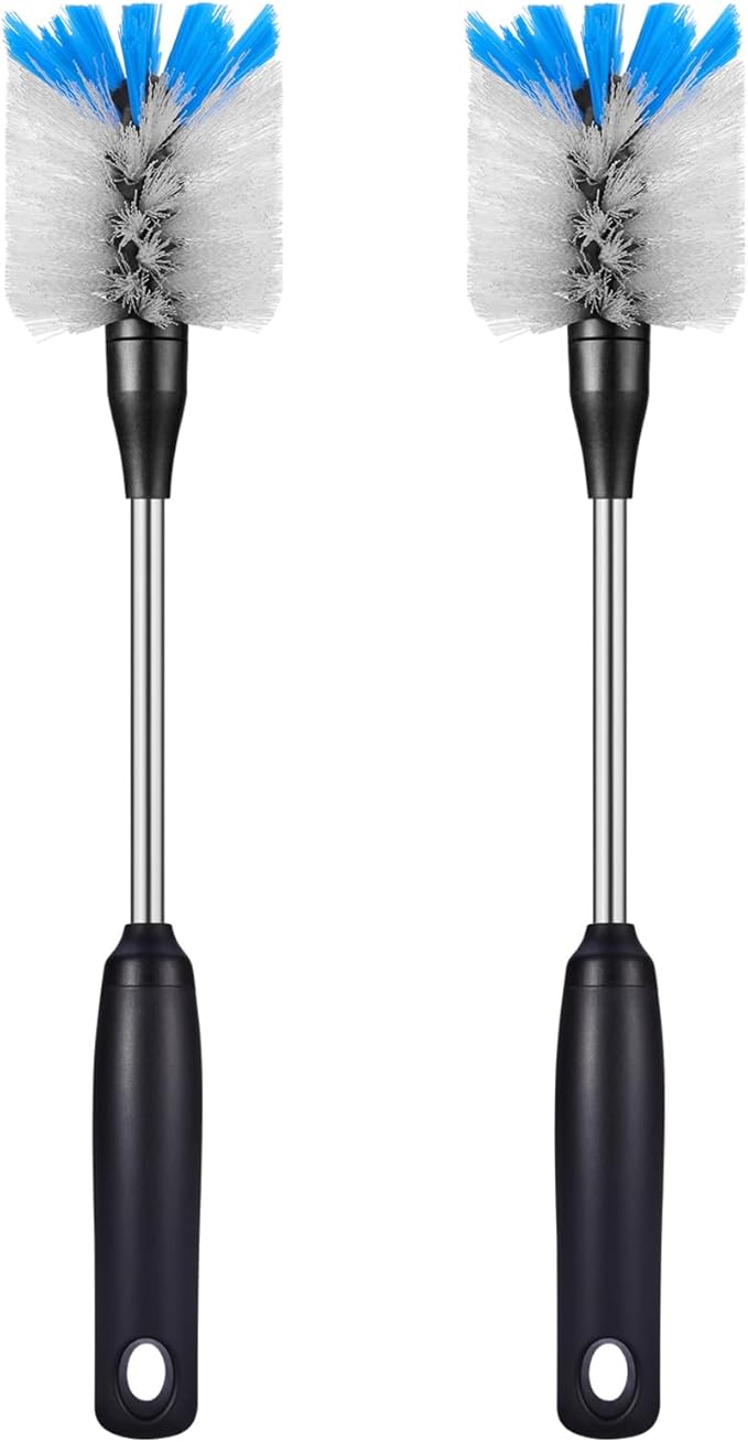 Stainless Steel Bottle Brush with Replaceable Head, 2 Pack Long Handle Scrubbing Brush for Water Bottles, Glasswares, Mugs, Flasks, Tumblers, Vases, and Kitchen Sink, 13 in