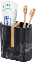 rejomiik Toothbrush Holders Electric Toothbrush Holder for Bathrooms, Bamboo Tooth Brushing and Toothpaste Storage Organizer for Sink, Countertop, Marble Black