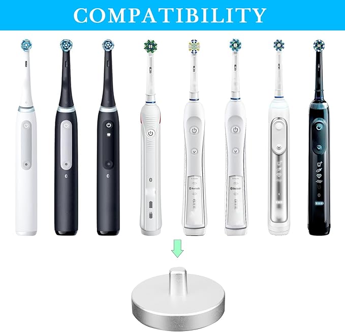 Silver Electric Toothbrush Holder for Bathroom, Stainless Steel Freestanding Brush Holder, Compatible with Oral-B iO Series 3/4/5/6, Pro 500/1000/2500/3000/5000/7000/7500, Genius 6000/8000