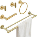 5Pcs Bathroom Hardware Set, Towel Racks for Bathroom Wall Mount, Stainless Steel Towel Bar Set with Toilet Paper Holder Hand Towel Holder Robe Hook Accessory Kit, Brushed Gold