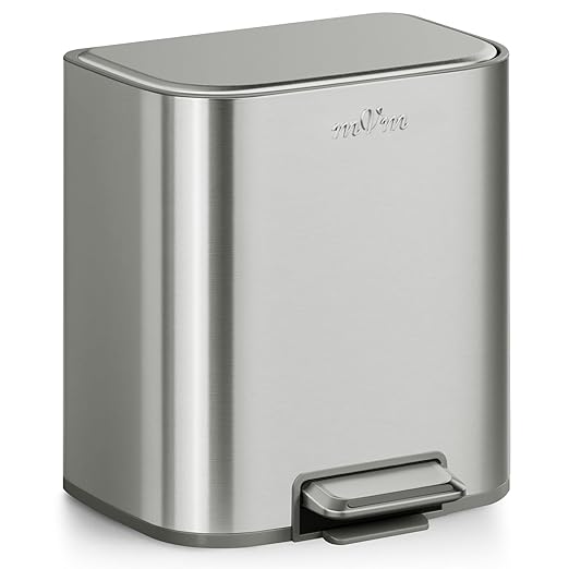 mVm Kitchen Trash Can, 5.3 Gal Trash Can with Lid, Smooth Edge Step Garbage Bin for Home Kitchen Office (Tin)