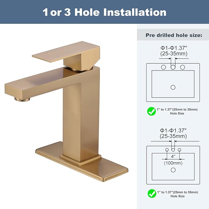 Brushed Gold Bathroom Faucet ARCORA Modern Bathroom Faucets for Sink 3 Hole 1 Hole Lavatory Vanity Sink Faucet with Deck Plate and Pop Up Drain