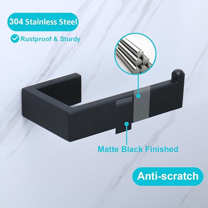 TocTen Toilet Paper Holder-Bathroom Tissue Holder Fit Big Roll Paper, Toilet Paper Roll Holder Wall Mounted Made of Thicken 304 Stainless Steel, Suitable for Bathroom, Kitchen, Office (5.9 in, Black)