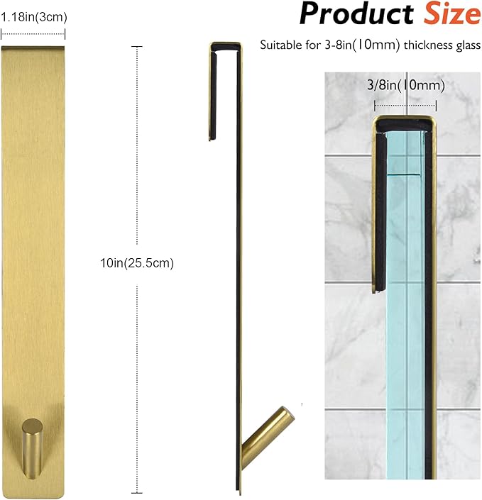 10 Inch Extended Over Door Hooks, Stainless Steel Towel Hooks, Heavy Duty Rack Hooks for Robe, Towel - 4 Pack - Gold