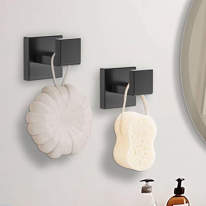 Towel Hooks for Bathroom 4 Packs Matte Black Bathroom Coat Hook Robe Towel Hooks Heavy Duty Door Hangers SUS304 Stainless Steel Wall Mounted