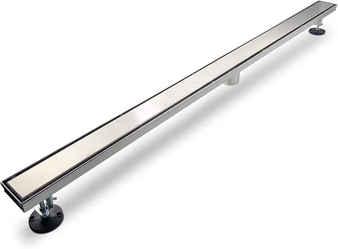 SaniteModar Linear Shower Drain, Linear Drain 60 inch with 2 in 1 Tile Insert & Flat Panels, 304 Stainless Steel Brushed Invisible Shower Floor Drain with Hair Catcher and Leveling Feet